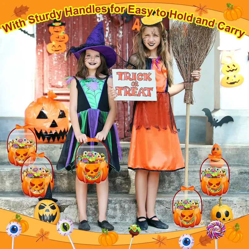 Spooktacular 12-Pack Halloween Treat Bags - Colorful Plastic Goodie Bags with Handles for Festive Gifting