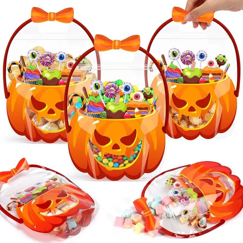 Spooktacular 12-Pack Halloween Treat Bags - Colorful Plastic Goodie Bags with Handles for Festive Gifting