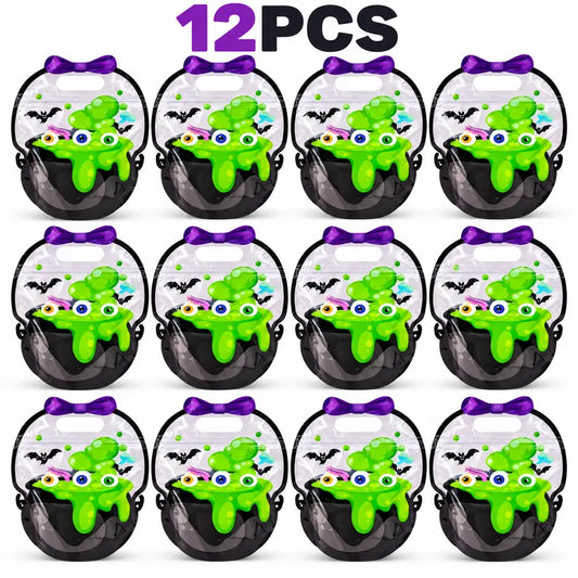 Spooktacular 12-Pack Halloween Treat Bags - Colorful Plastic Goodie Bags with Handles for Festive Gifting