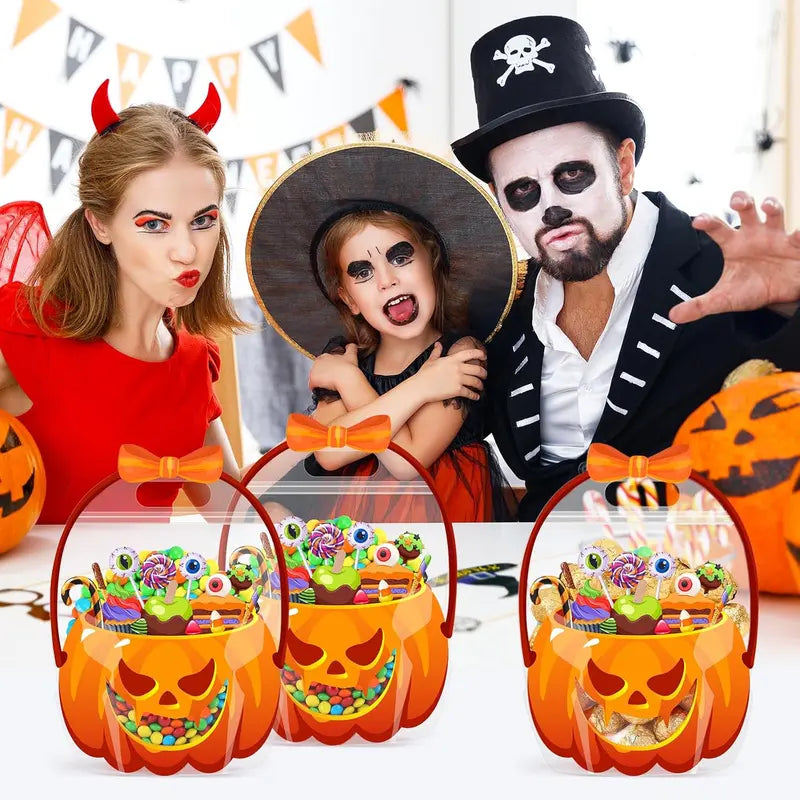 Spooktacular 12-Pack Halloween Treat Bags - Colorful Plastic Goodie Bags with Handles for Festive Gifting