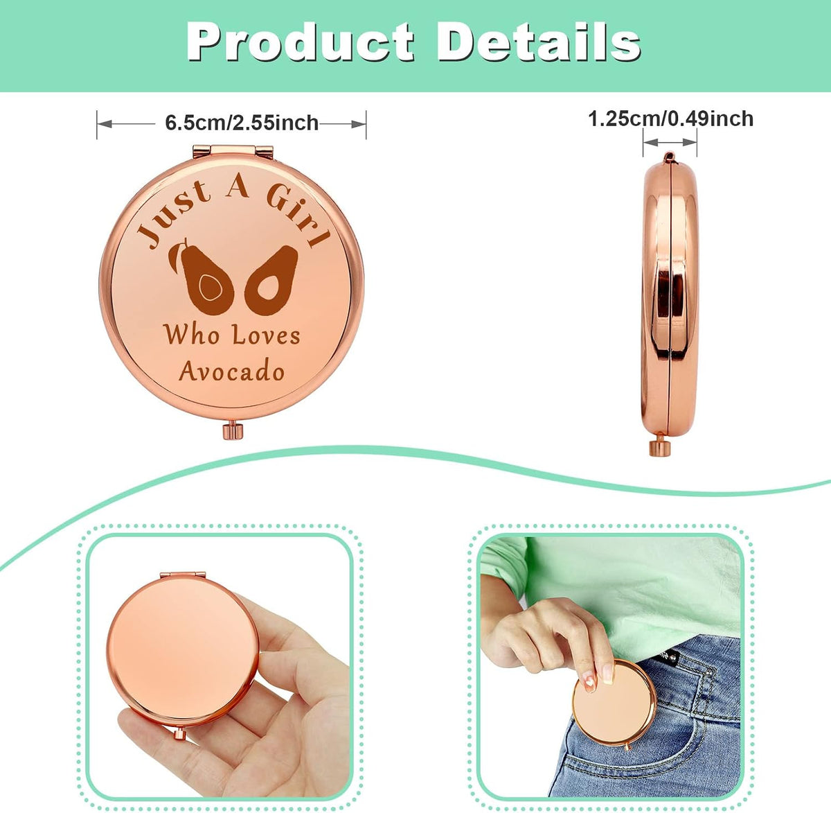 Charming Avocado-Themed Compact Makeup Mirror - Perfect Gift for Teen Girls and Fruit Lovers