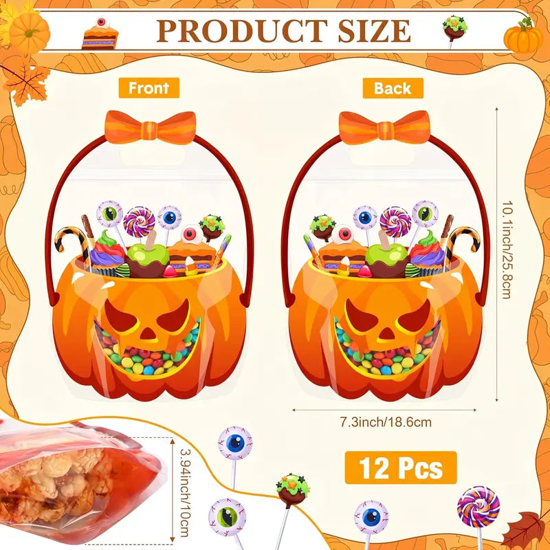 Spooktacular 12-Pack Halloween Treat Bags - Colorful Plastic Goodie Bags with Handles for Festive Gifting