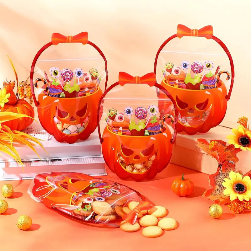 Spooktacular 12-Pack Halloween Treat Bags - Colorful Plastic Goodie Bags with Handles for Festive Gifting